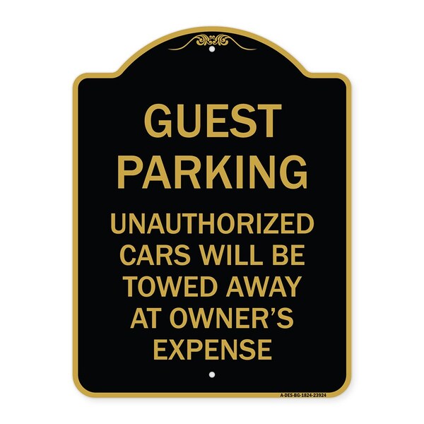 Signmission Guest Parking Unauthorized Cars Will Be Towed Away at Owners Expense, Black & Gold, BG-1824-23924 A-DES-BG-1824-23924 - main